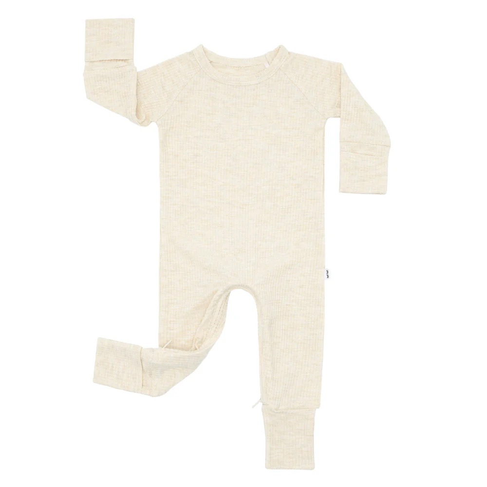 Little Sleepies Heather Oatmeal Ribbed Crescent Zippy
